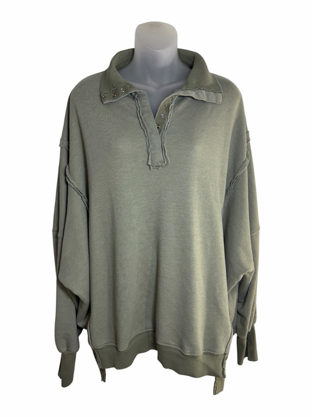 Free People We The Free Clean Prep Polo Oversized Sweatshirt Sage Green M